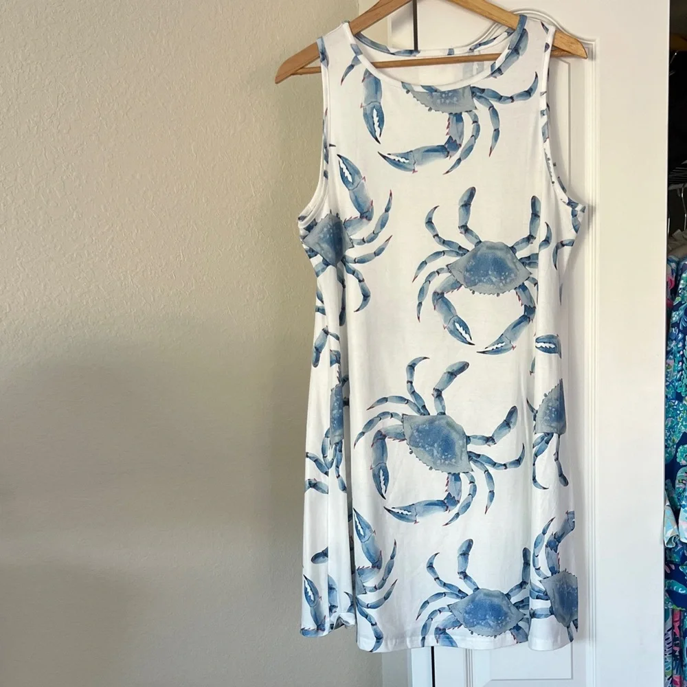 Blue Crab Print Sleeveless Dress - Picture 1 of 1